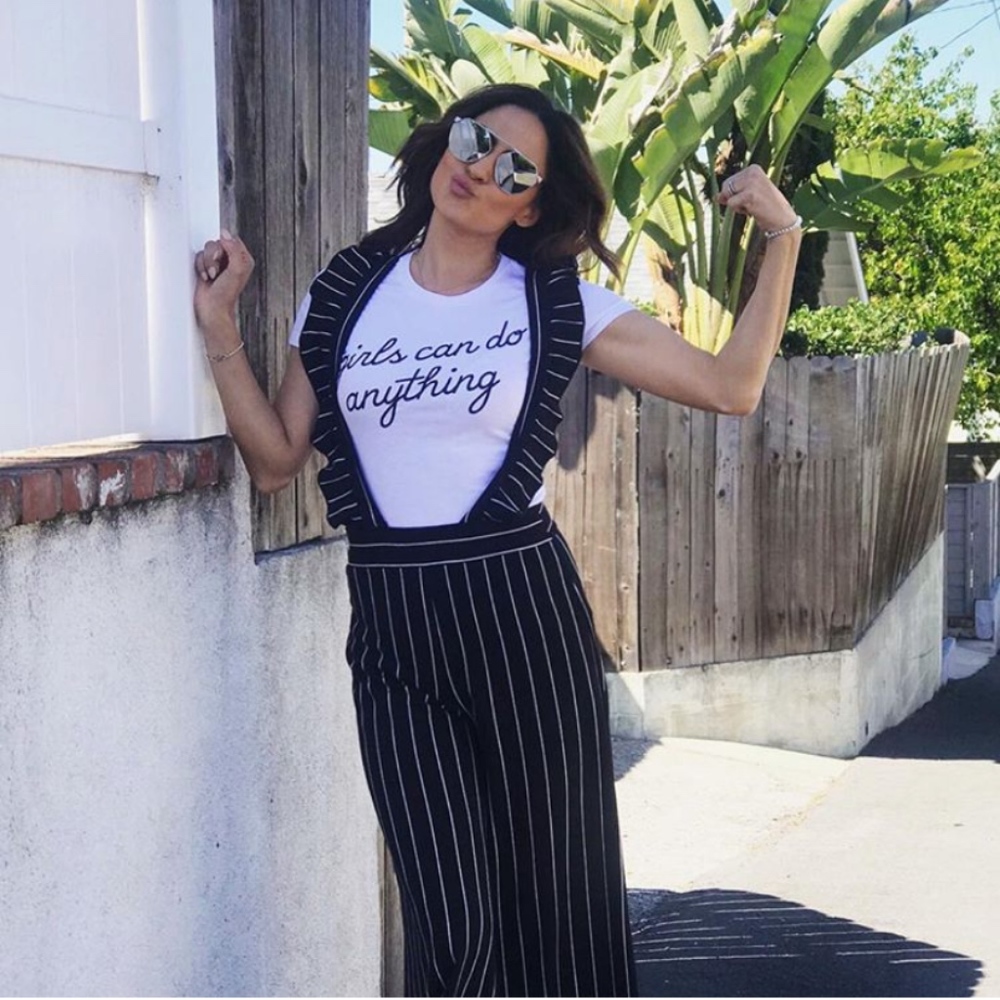 Suspender black & white striped romper pantsuit